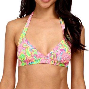 Lilly Pulitzer Swim Top Bailor Bikini Pink All Nighter Flamingo Bathing Sz Large